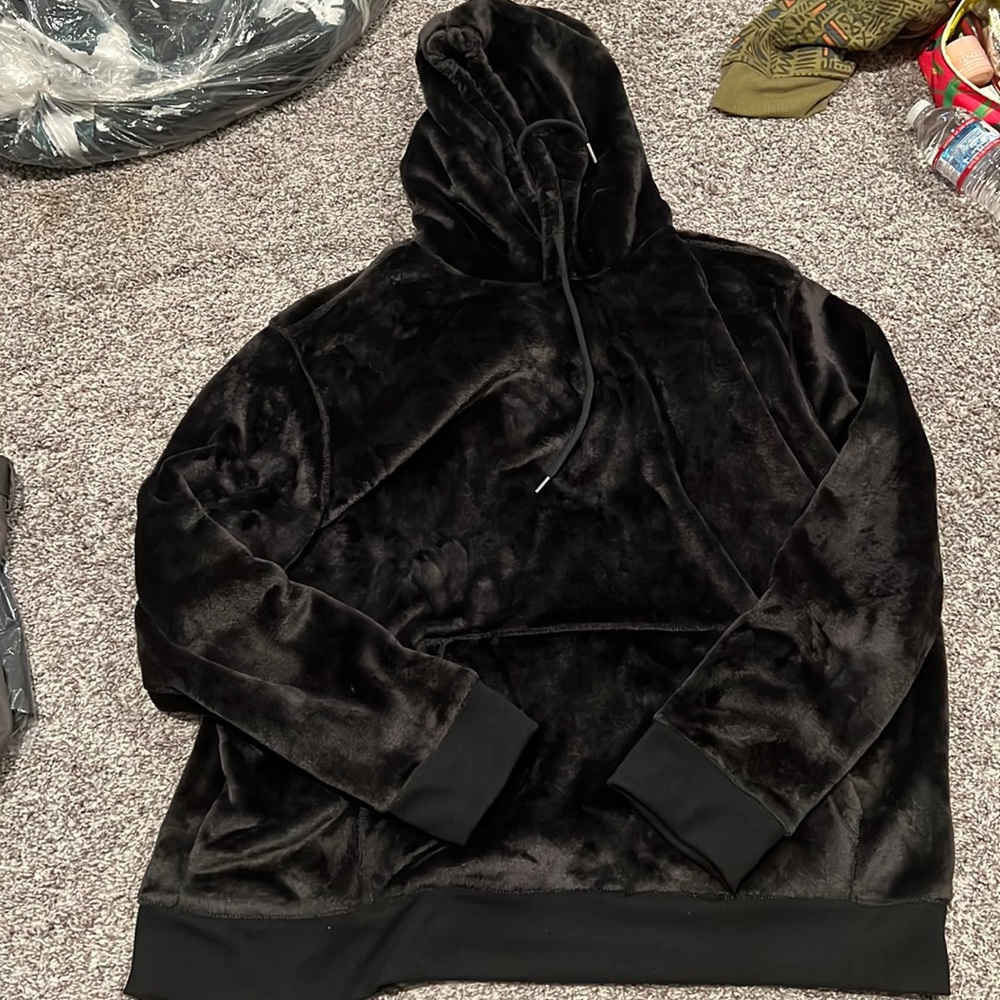 Express luxe velour velvet crush warm drawstring hoodie sweatshirt XXL black NWT